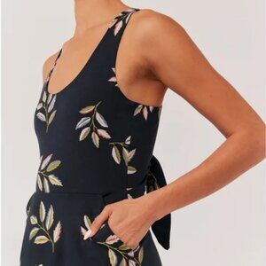Pact Organic Golden Hour Leaves Fit and Flare Tie-Back Dress Size Medium NWT